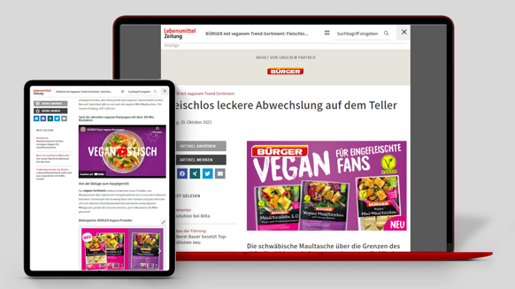 Banners in the LZ layout on www.lebensmittelzeitung.net and in the daily LZ newsletter (5 mailings per week) link to your Product of the Week advertorial for two weeks.