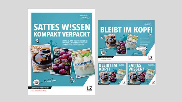 Advertising for your learning materials in LZ MEDIEN: All Markenlehrbriefe and e-trainings are advertised intensively in the Lebensmittel Zeitung, LZ direkt and on our online platforms - always with your logo, of course!